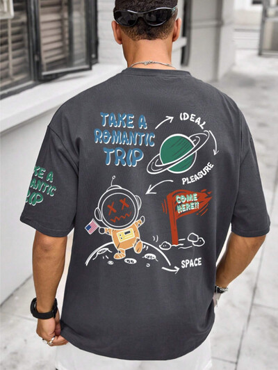 24 Uus meeste Astronaut Planet 3D Prinditud lühikeste varrukatega T-särk Meeste High Street T-särk Kvaliteetne mugav lühike topp