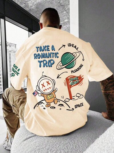 24 Uus meeste Astronaut Planet 3D Prinditud lühikeste varrukatega T-särk Meeste High Street T-särk Kvaliteetne mugav lühike topp