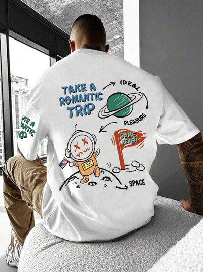 24 Uus meeste Astronaut Planet 3D Prinditud lühikeste varrukatega T-särk Meeste High Street T-särk Kvaliteetne mugav lühike topp