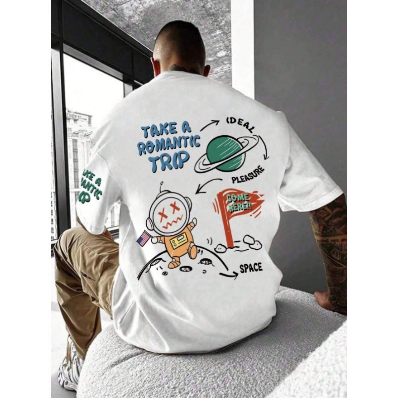 24 Uus meeste Astronaut Planet 3D Prinditud lühikeste varrukatega T-särk Meeste High Street T-särk Kvaliteetne mugav lühike topp