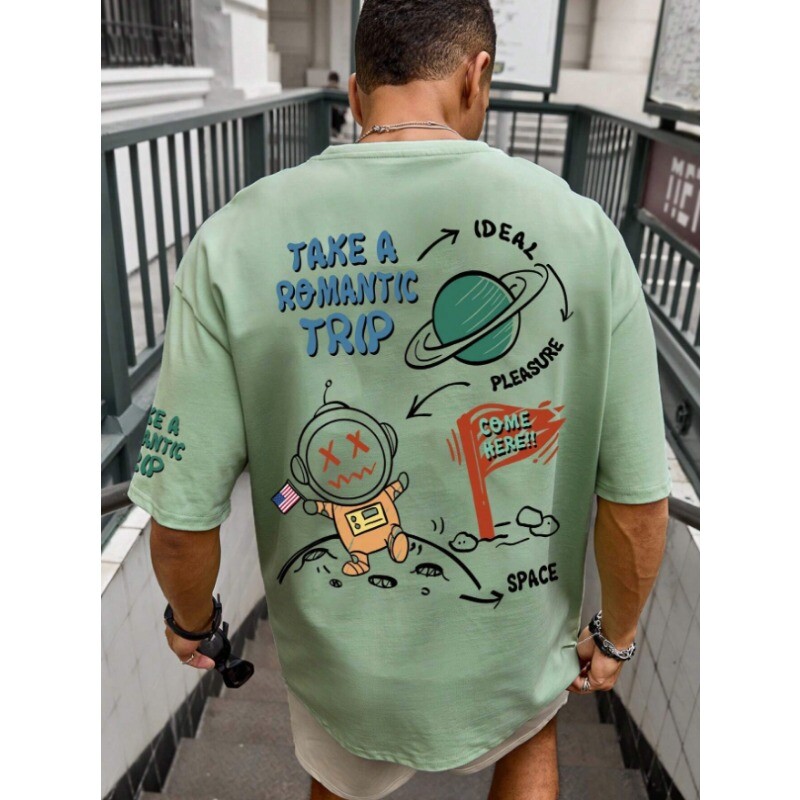 24 Uus meeste Astronaut Planet 3D Prinditud lühikeste varrukatega T-särk Meeste High Street T-särk Kvaliteetne mugav lühike topp