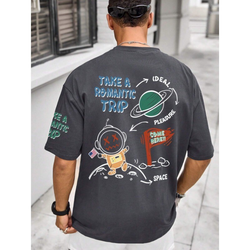 24 Uus meeste Astronaut Planet 3D Prinditud lühikeste varrukatega T-särk Meeste High Street T-särk Kvaliteetne mugav lühike topp