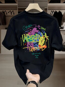 Лятна мода тежка категория Ретро мъжки английски букви Памучни щампи с О-образно деколте Висококачествена ежедневна фитнес тениска Oversize Горнища