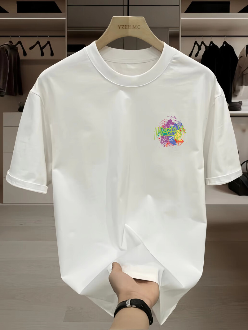 Лятна мода тежка категория Ретро мъжки английски букви Памучни щампи с О-образно деколте Висококачествена ежедневна фитнес тениска Oversize Горнища