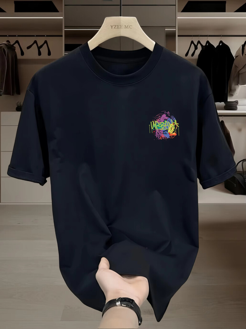 Лятна мода тежка категория Ретро мъжки английски букви Памучни щампи с О-образно деколте Висококачествена ежедневна фитнес тениска Oversize Горнища