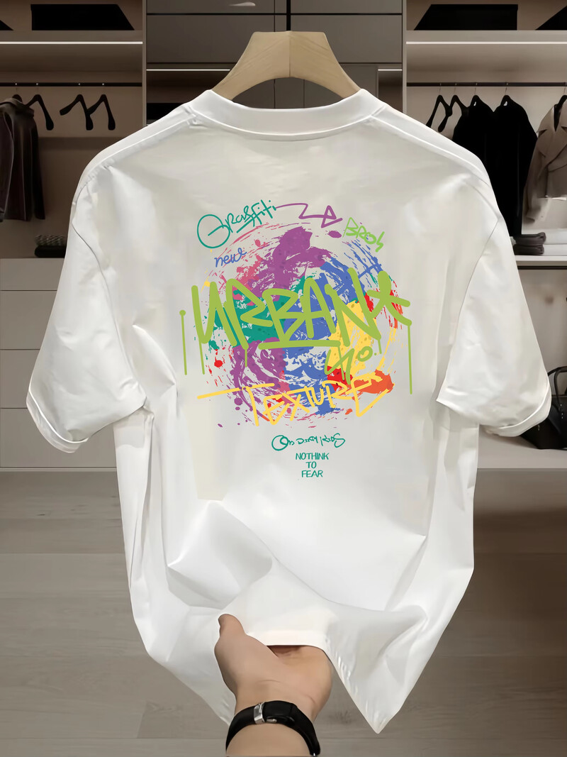 Лятна мода тежка категория Ретро мъжки английски букви Памучни щампи с О-образно деколте Висококачествена ежедневна фитнес тениска Oversize Горнища