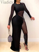 Sieviešu seksīgi sietveida Rhinestone neregulāri šauri kombinezoni