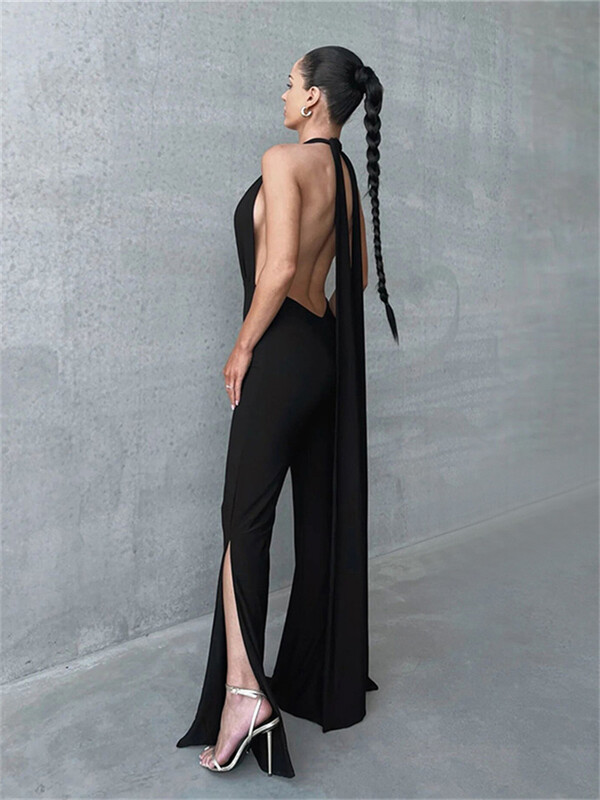 kliou Halter Ribbons Kombinezoni Sieviešu Trend Dobs Piedurknēm Bez Piedurknēm Sašķelts Bez Atpakaļ Šiks Kombinezons Sieviešu Solid Attirewear