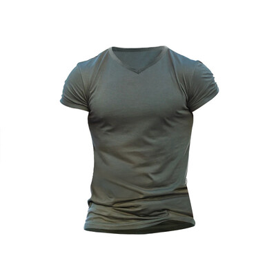 Meeste välitingimustes ühevärviline V-kaelusega T-särk vabaaja kiirelt kuivav hingav higi imav lühikeste varrukatega mitmevärviline top