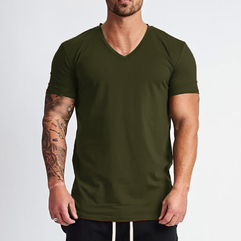 Nova modna majica s V-izrezom, muška pamučna uska majica kratkih rukava, muške majice za vježbanje, ljetna odjeća za vježbanje u bodybuildingu