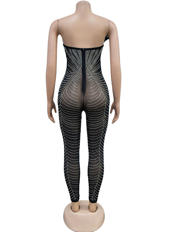 Beyprern Start Your Engines Kombinezon Sjajni spušteni ramena Prozirno mrežasto perje Kristalni noćni kombinezoni Kombinezoni Rođendanska odjeća