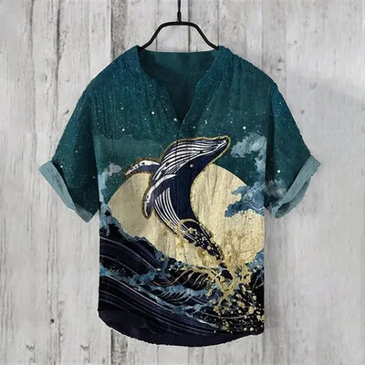 Svježi umjetnički stil ljetne muške havajske košulje ukiyo-e print modni trend kratkih rukava udobne drape košulje na veliko