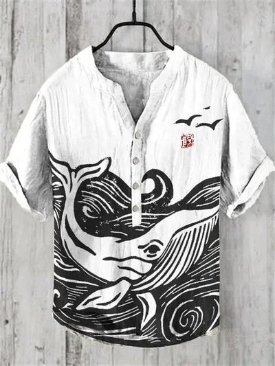 Svježi umjetnički stil ljetne muške havajske košulje ukiyo-e print modni trend kratkih rukava udobne drape košulje na veliko