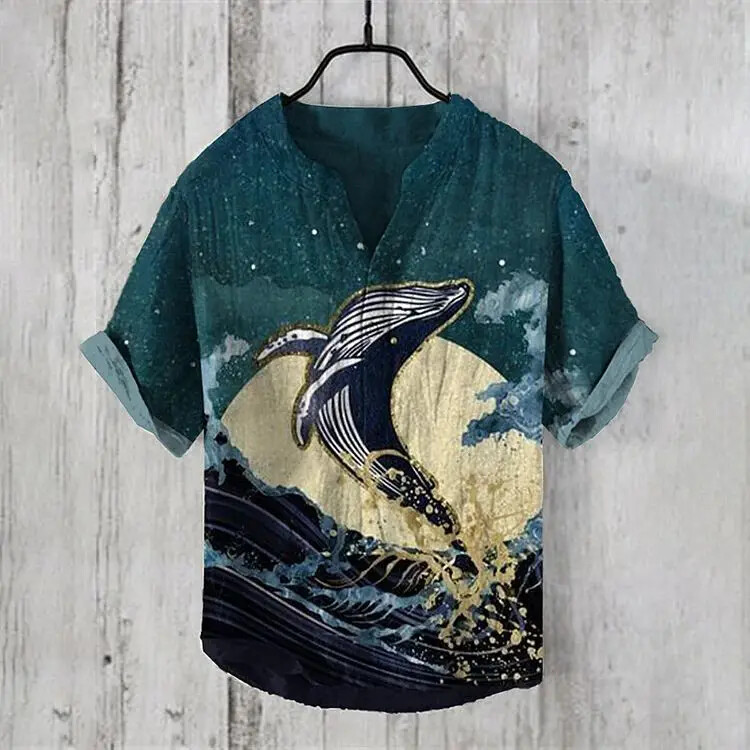 Svježi umjetnički stil ljetne muške havajske košulje ukiyo-e print modni trend kratkih rukava udobne drape košulje na veliko