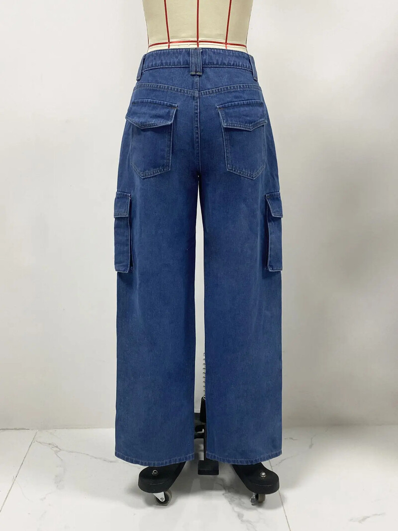 Amerikāņu retro vidukļa vidukļa daudzkabatu Cargo bikses džinsi, sieviešu ikdienas brīvas, taisnas garās bikses, raibs džinsi, pavasara rudens