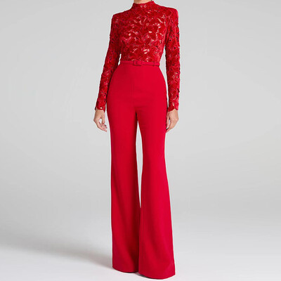 Rudens sieviešu ikdienišķa stila kombinezoni ar garām piedurknēm ar garām piedurknēm. Kombinezoni ar garām piedurknēm, dāmu slaidas bikses, elegantas sieviešu bikses ar vērtnēm