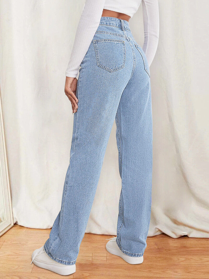 Libliktrükiga naiste teksapüksid sirged püksid