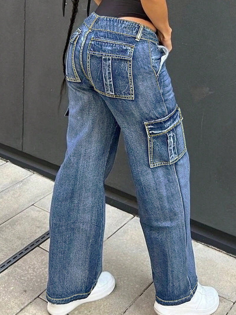 Streetwear sieviešu darba apģērbs, daudzkabatu, šauras, taisnas bikses