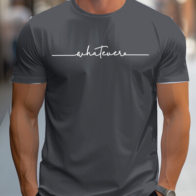 Мъжка лятна ежедневна свободна тениска с размер 100% памук с щампа на букви и кръгло деколте с къс ръкав