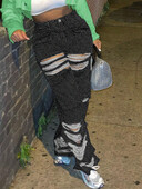 Street-chic ženske uske traperice ravnih nogavica s poderanim kargo džepovima