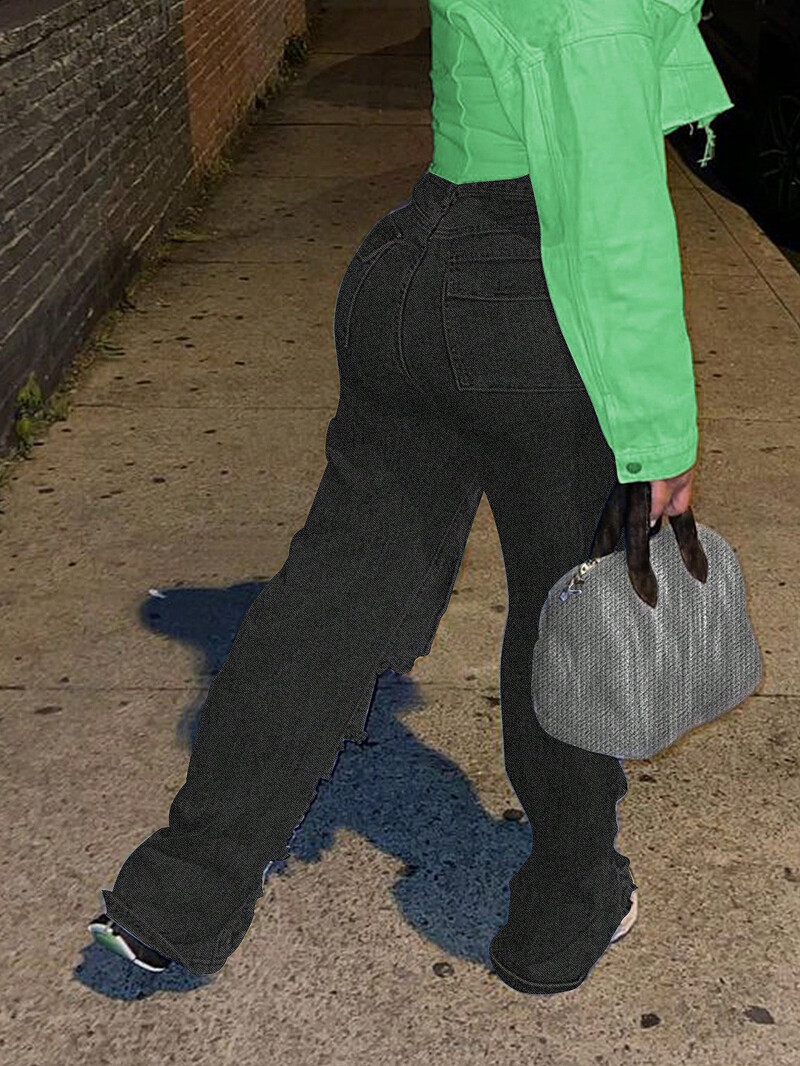 Street-chic ženske uske traperice ravnih nogavica s poderanim kargo džepovima