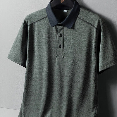 Kontrastvärvi nööp lühikeste varrukatega, alla keeratav krae, pullover Meeste riided Suvine T-särk Ametlik poiss-sõbra äritopsid