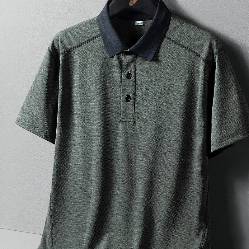 Kontrastvärvi nööp lühikeste varrukatega, alla keeratav krae, pullover Meeste riided Suvine T-särk Ametlik poiss-sõbra äritopsid