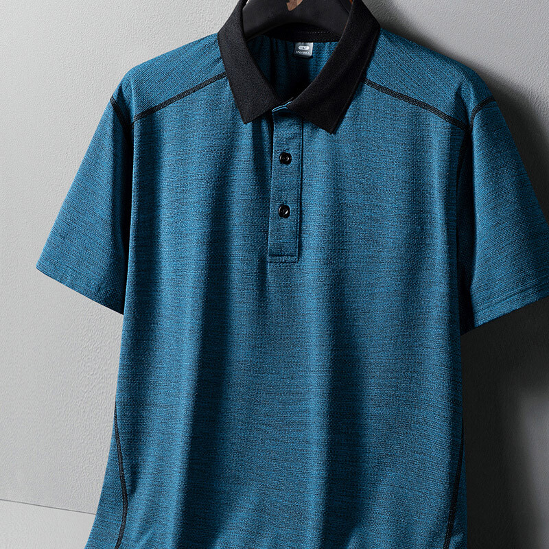 Kontrastvärvi nööp lühikeste varrukatega, alla keeratav krae, pullover Meeste riided Suvine T-särk Ametlik poiss-sõbra äritopsid