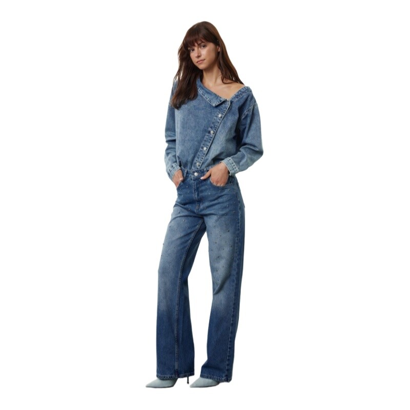 Trendyol TYZA naiste teksad Tavalised taskuteta laia säärega teksapüksid ilma vööta vabaaja teksad Laia säärega vabaaja püksid teksapüksid