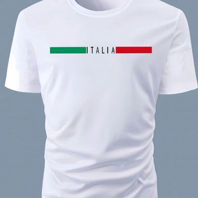 Vasaras vīriešu 100% kokvilnas ikdienišķa brīva liela izmēra Italia apdruka T-krekla tops ar īsām piedurknēm apaļu kakla izgriezumu Apģērbi Lielizmēra T krekls