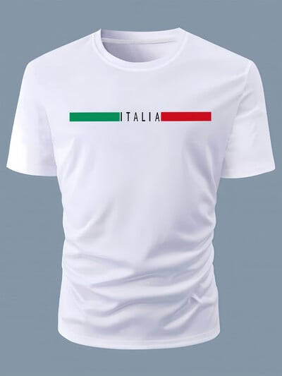 Tricou pentru bărbați, 100% bumbac, casual, supradimensionat, cu imprimeu Italia, decolteu rotund, cu mânecă scurtă, Top Haine Tricou supradimensionat