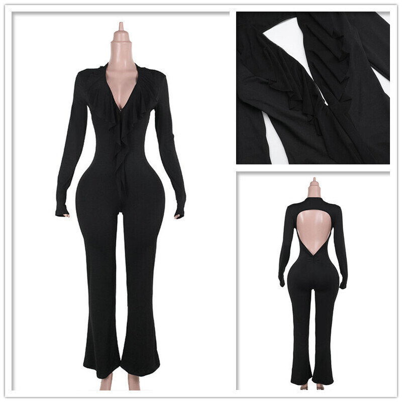 Avrilyaan Deep V Дълги ръкави Есен Зимни гащеризони Дамски гащеризони 2024 г. Празнични ежедневни елегантни дълги гащеризони