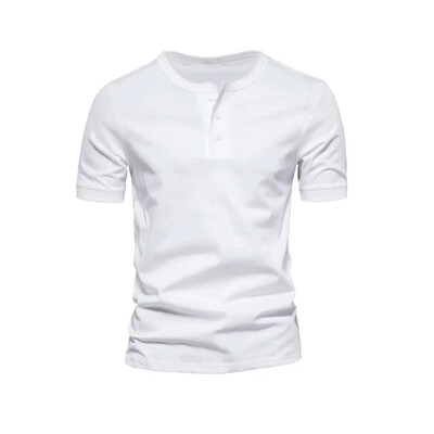 Vīriešu pogas Henley kakla krekls ar īsām piedurknēm Ikdienišķa poga vienkrāsains Modes T-krekli Vasaras tērpi vīriešiem Vīrs