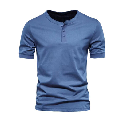 Vīriešu pogas Henley kakla krekls ar īsām piedurknēm Ikdienišķa poga vienkrāsains Modes T-krekli Vasaras tērpi vīriešiem Vīrs