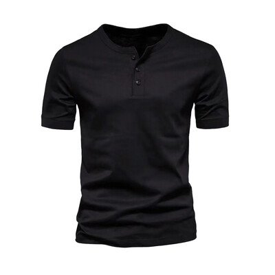 Vīriešu pogas Henley kakla krekls ar īsām piedurknēm Ikdienišķa poga vienkrāsains Modes T-krekli Vasaras tērpi vīriešiem Vīrs