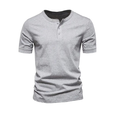 Vīriešu pogas Henley kakla krekls ar īsām piedurknēm Ikdienišķa poga vienkrāsains Modes T-krekli Vasaras tērpi vīriešiem Vīrs