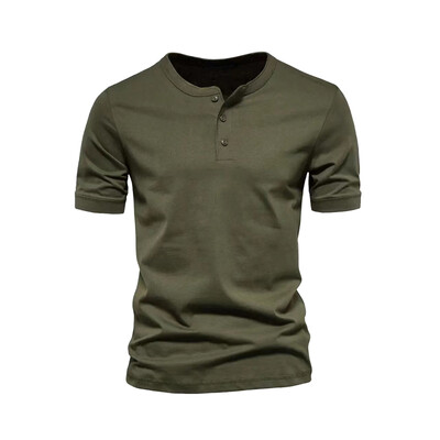 Vīriešu pogas Henley kakla krekls ar īsām piedurknēm Ikdienišķa poga vienkrāsains Modes T-krekli Vasaras tērpi vīriešiem Vīrs