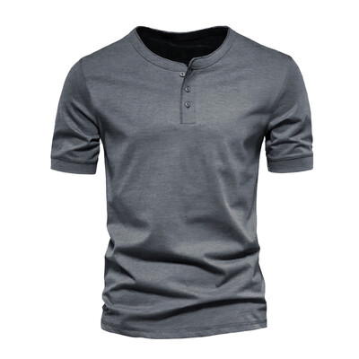 Vīriešu pogas Henley kakla krekls ar īsām piedurknēm Ikdienišķa poga vienkrāsains Modes T-krekli Vasaras tērpi vīriešiem Vīrs
