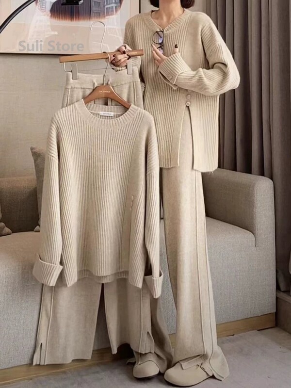 Jesen i zima 2024. Lazy Retro Hem Split džemper Žensko jednostavno ležerno široko i tanko pleteno odijelo smislenog dizajna