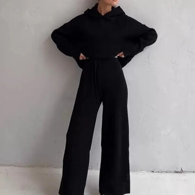 Pielāgojams rudens divdaļīgs komplekts sieviešu treniņtērps ar kapuci džemperis, platas bikses, trikotāžas sviedru uzvalks atpūtas tērpi