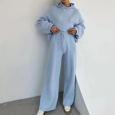 Pielāgojams rudens divdaļīgs komplekts sieviešu treniņtērps ar kapuci džemperis, platas bikses, trikotāžas sviedru uzvalks atpūtas tērpi