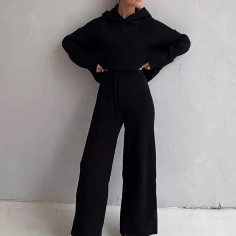 Pielāgojams rudens divdaļīgs komplekts sieviešu treniņtērps ar kapuci džemperis, platas bikses, trikotāžas sviedru uzvalks atpūtas tērpi