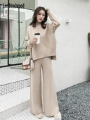 Loribindwoodi silmkoeline kampsun, laia säärega pükste ülikond naistele Sügis/talv 2022 Uus Korea vaba mood kaheosaline komplekt