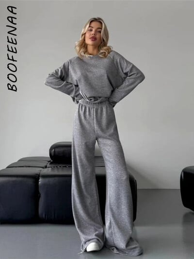 BOOFEENAA Hanorace și pantaloni de trening din tricot Set două piese pentru femei Seturi de trening 2024 Ținute de iarnă Costum de jogging confortabil C83-EE72