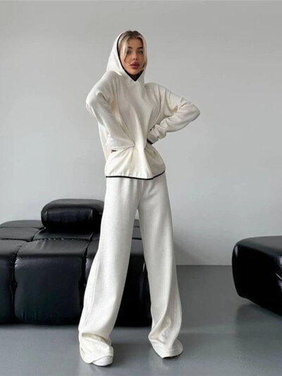 BOOFEENAA trikotāžas kapuces un sporta bikses divdaļīgs komplekts sievietēm sporta tērpu komplekti 2024. gada ziemas tērpi, mājīgs skriešanas tērps C83-EE72