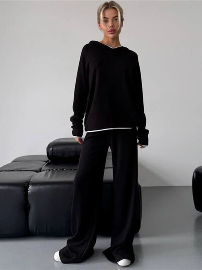 BOOFEENAA trikotāžas kapuces un sporta bikses divdaļīgs komplekts sievietēm sporta tērpu komplekti 2024. gada ziemas tērpi, mājīgs skriešanas tērps C83-EE72