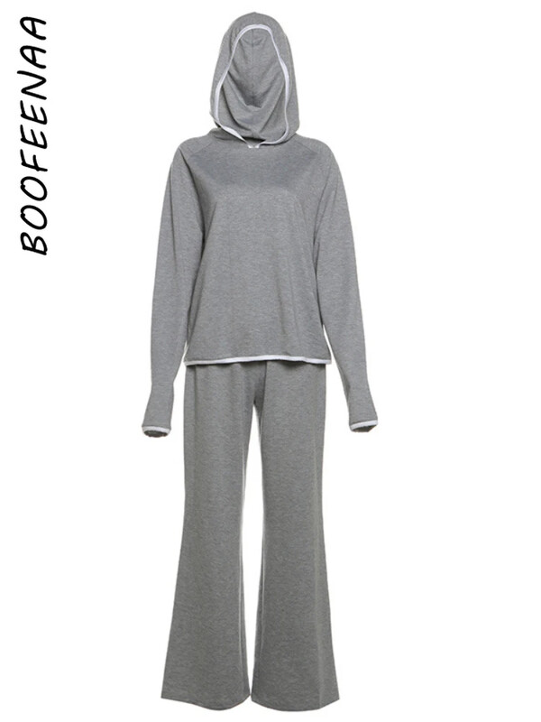 BOOFEENAA trikotāžas kapuces un sporta bikses divdaļīgs komplekts sievietēm sporta tērpu komplekti 2024. gada ziemas tērpi, mājīgs skriešanas tērps C83-EE72