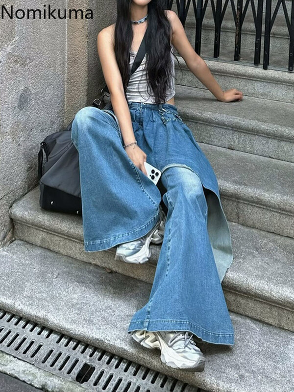 Tänavarõivad Fashion Y2k Teksad Harajuku Korea Flare Püksid Pantalon Femme Patchwork Fake Kaks šikki teksapüksid 2025 uued põhjad