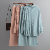 Brīvs trikotāžas sporta tērpu komplekts sievietēm, džemperis ar apkakli, taisnas bikses, džemperis ar džemperi, jauns brīvs virsdrēbes, ins, CHIC