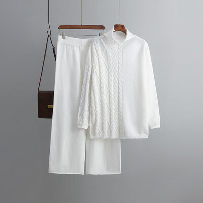 Brīvs trikotāžas sporta tērpu komplekts sievietēm, džemperis ar apkakli, taisnas bikses, džemperis ar džemperi, jauns brīvs virsdrēbes, ins, CHIC